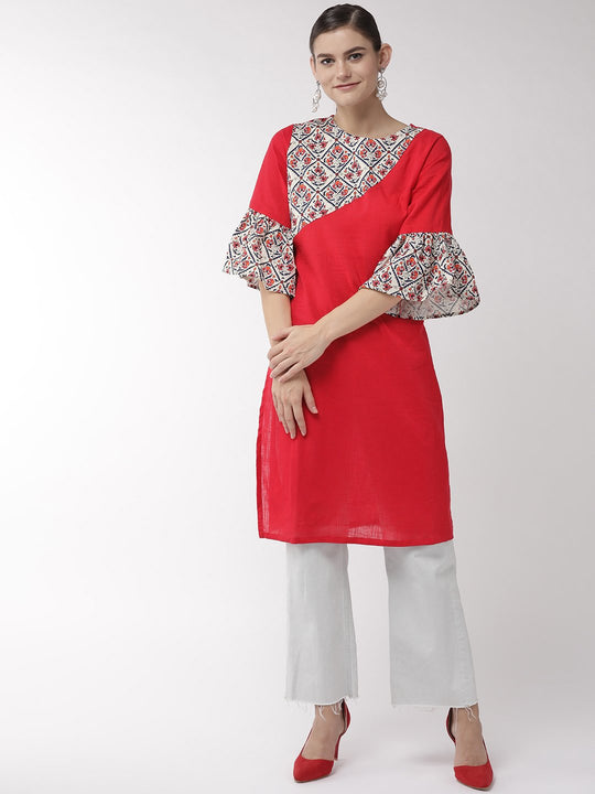 Red Patch Work Kurta
