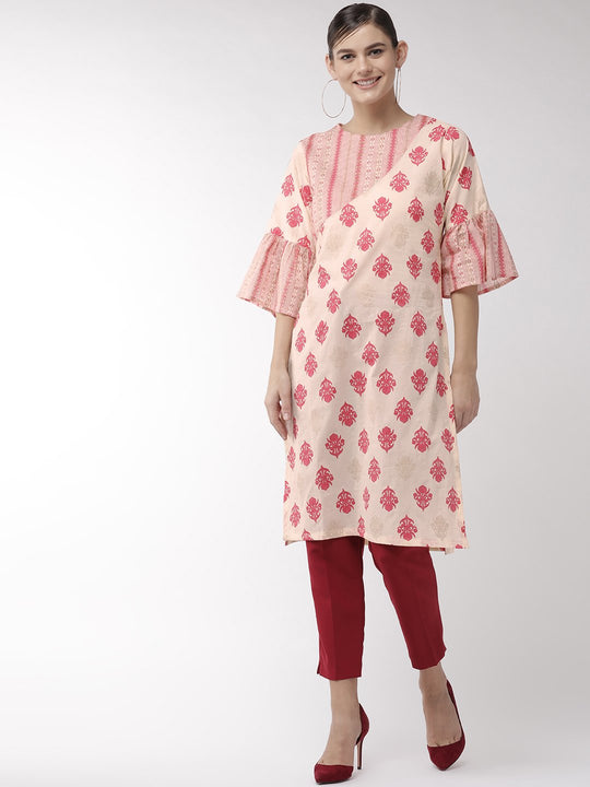 Cream Pink Patchwork Kurta