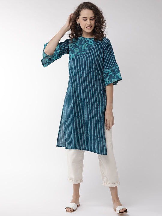 Bottle Green Patch Work Kurta