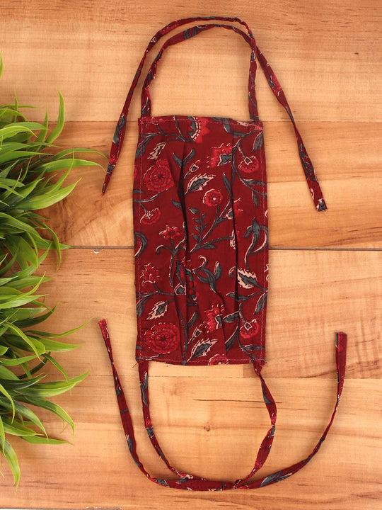 Maroon Floral Print Face Mask - Set Of 2