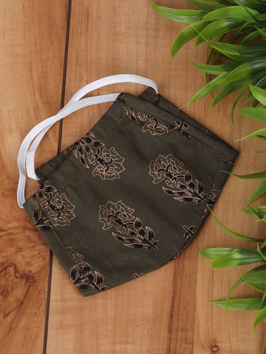 Dull Green Khaddi Print Mask