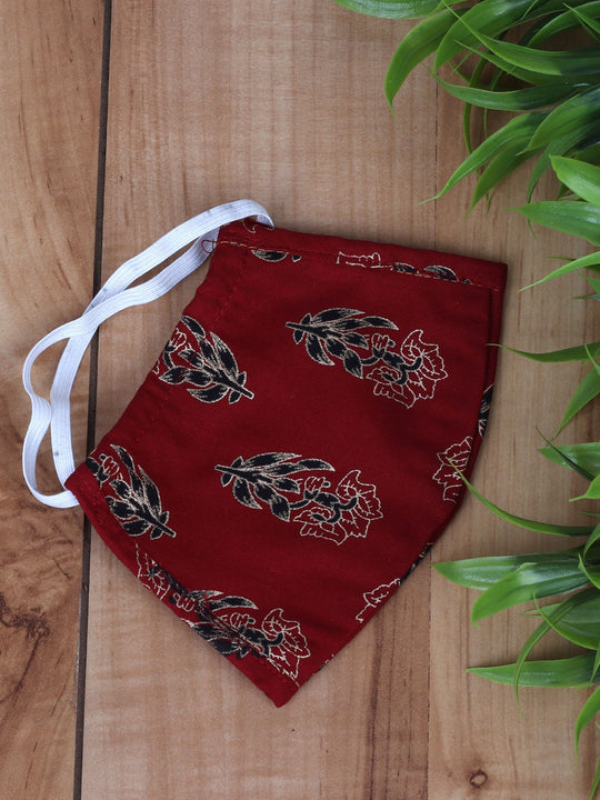 Maroon Khaddi Print Mask