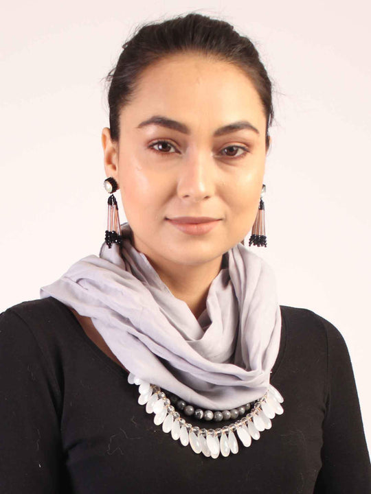 Grey Infinity Scarf with Beads