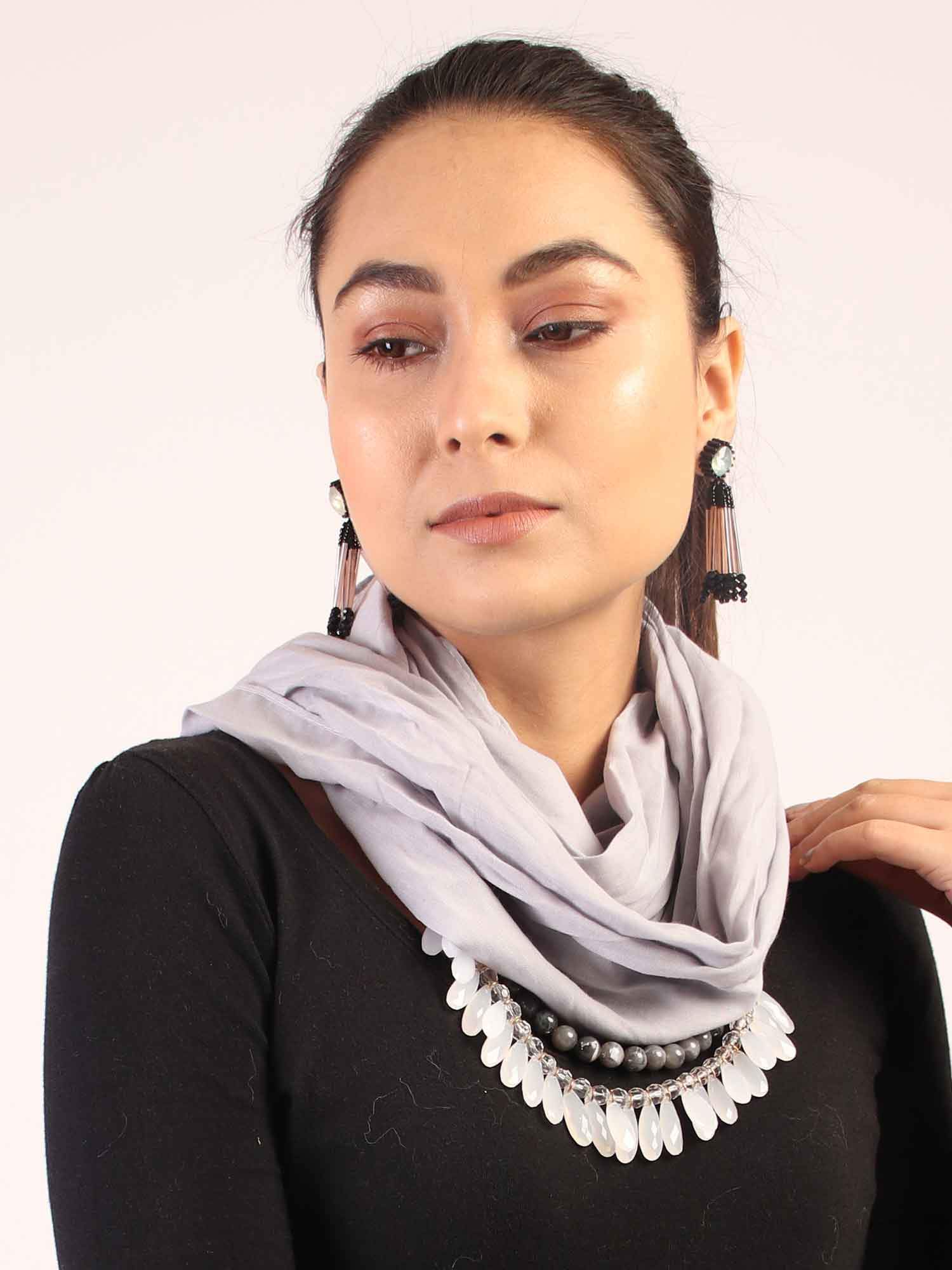 Grey Infinity Scarf with Beads