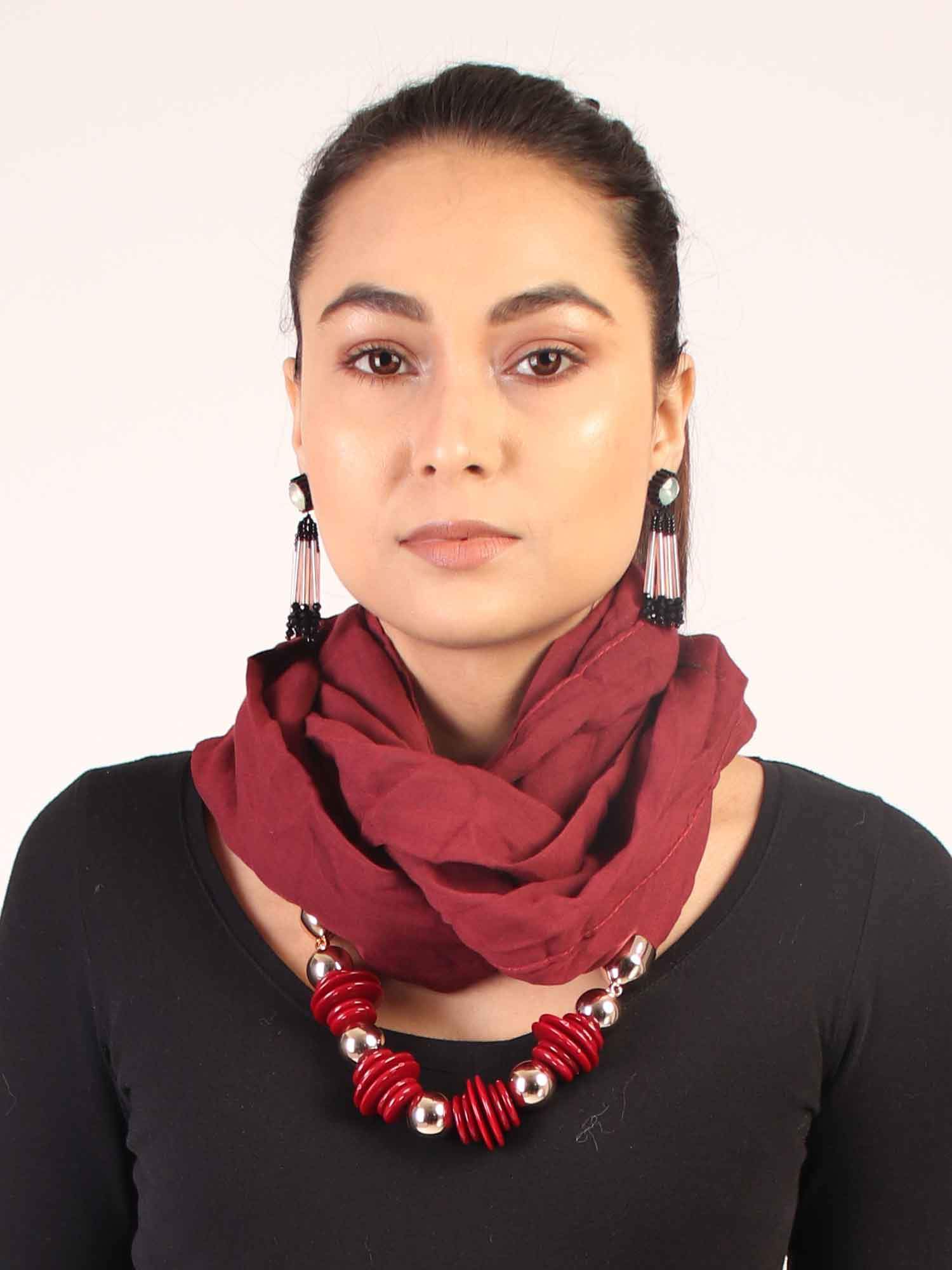 Maroon Infinity Scarf with Beads