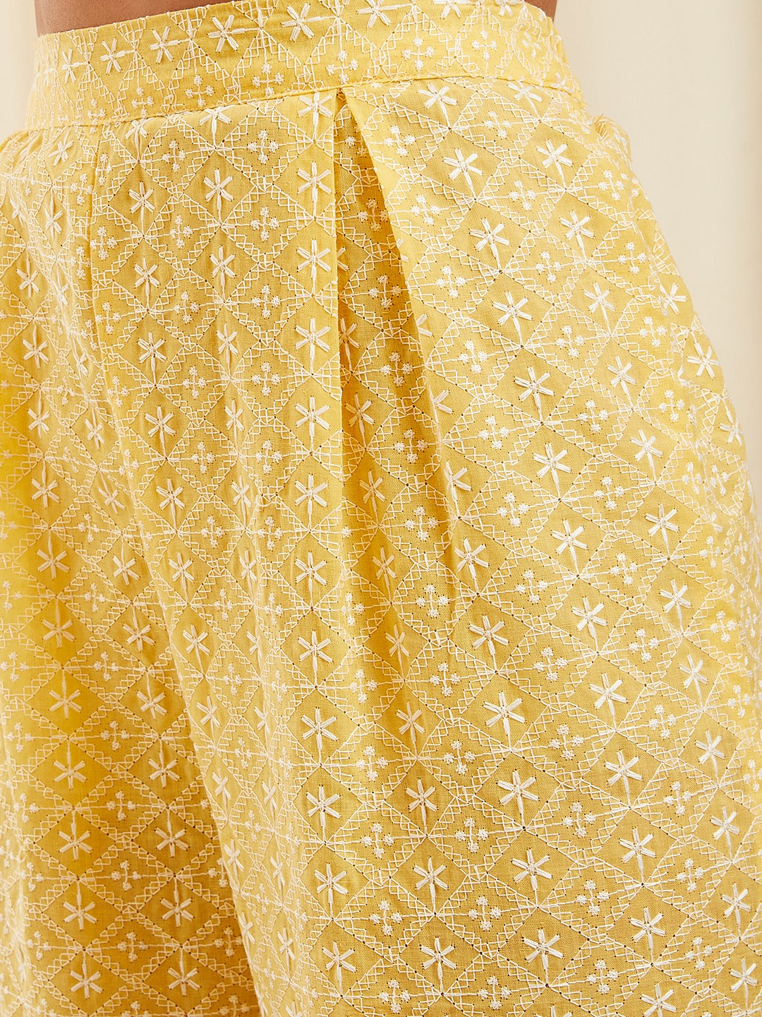 Yellow Lace Work Kurta Sharara Set