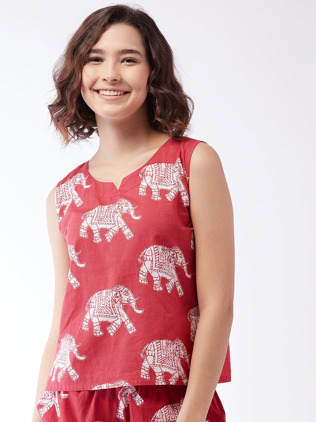 Red Elephant Sleeveless Top For Teens