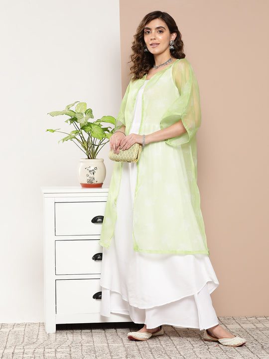 Cream Strappy With Green White Chintz Organza Cape