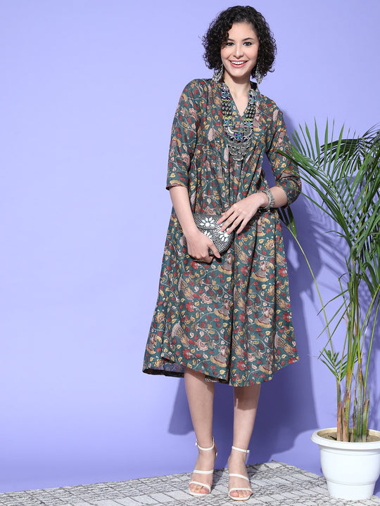 Green Jaal Print Dress