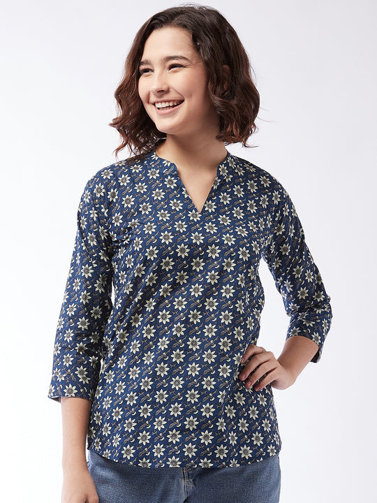 Short Kurta Top Printed Blue For Teens