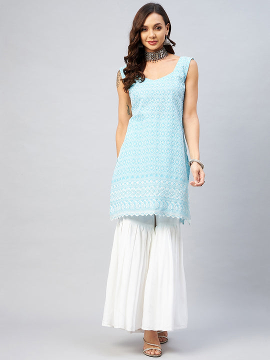 Sky Blue Sweetheart Neckline Kurta