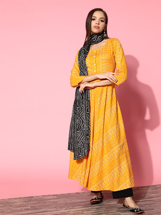 Yellow Bandhani Kurta with Dupatta