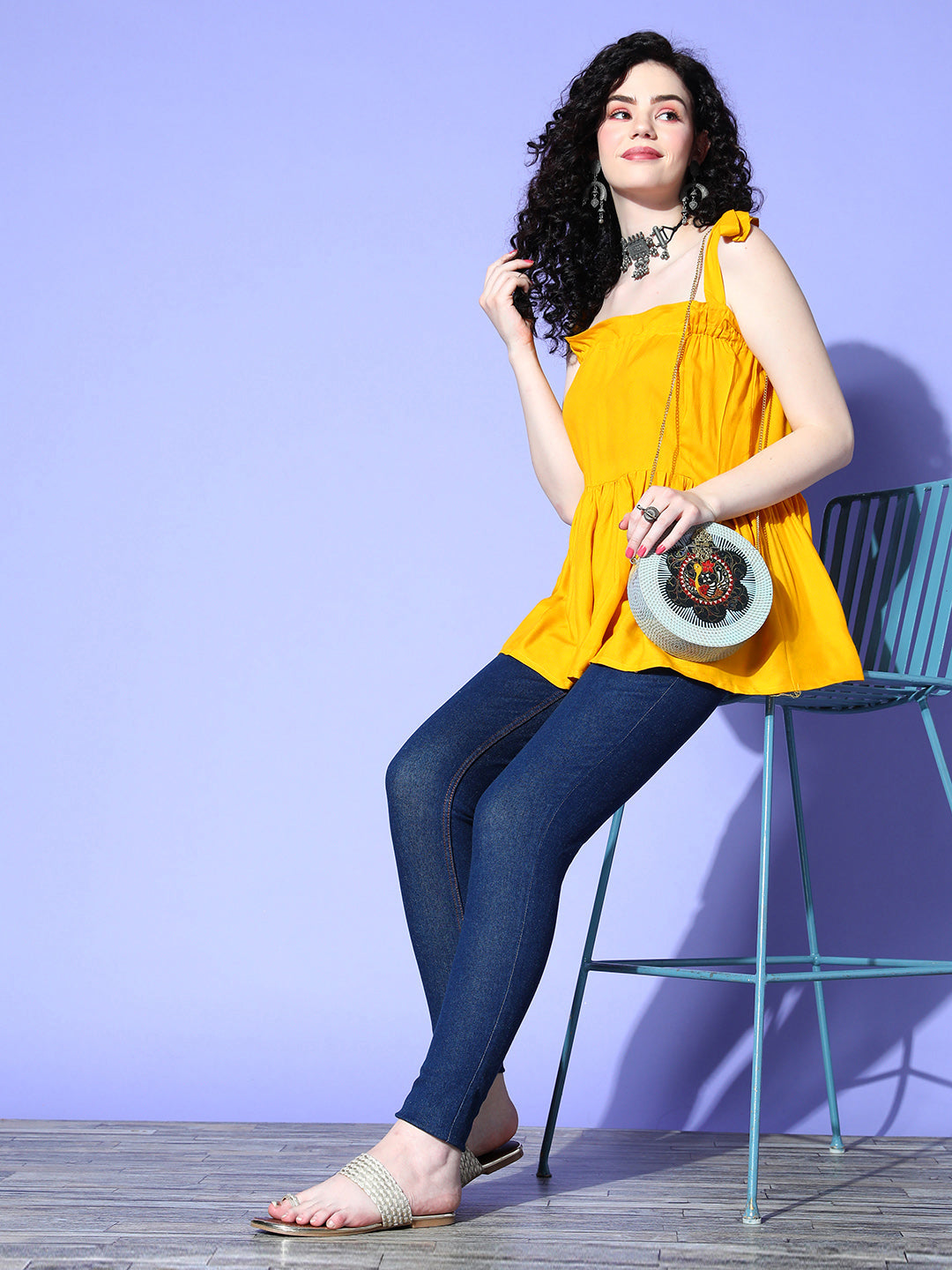 Mustard Shoulder Tie-Up Top