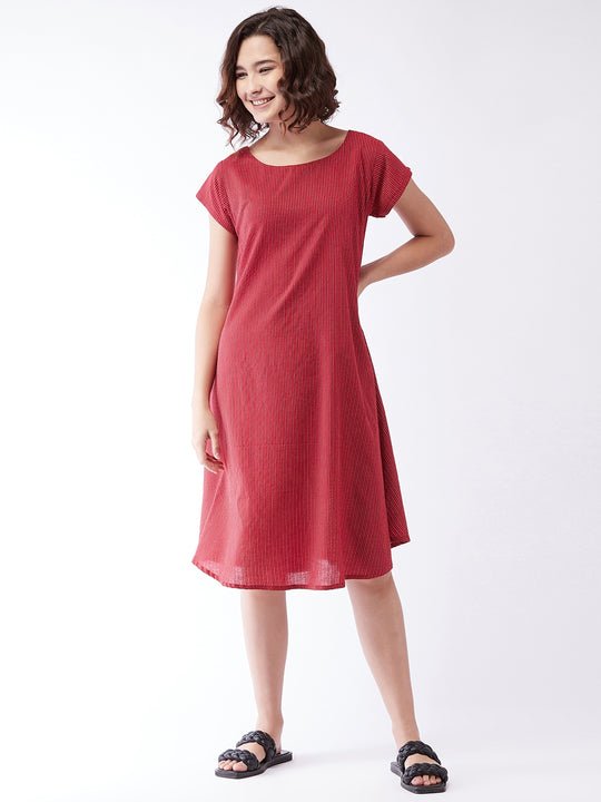 Maroon Kantha A Line Dress For Teens