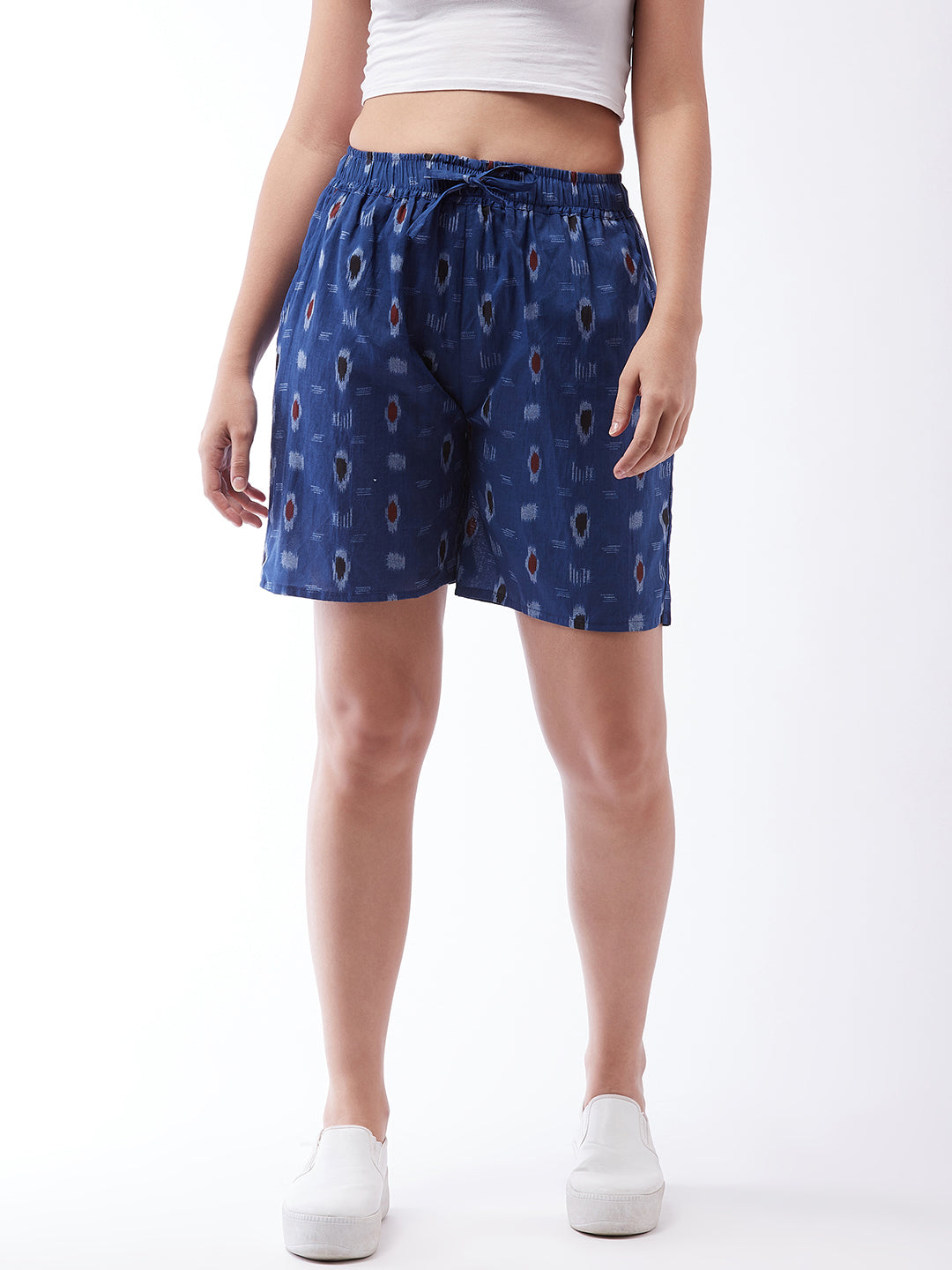 Blue Ikkat Shorts For Teens