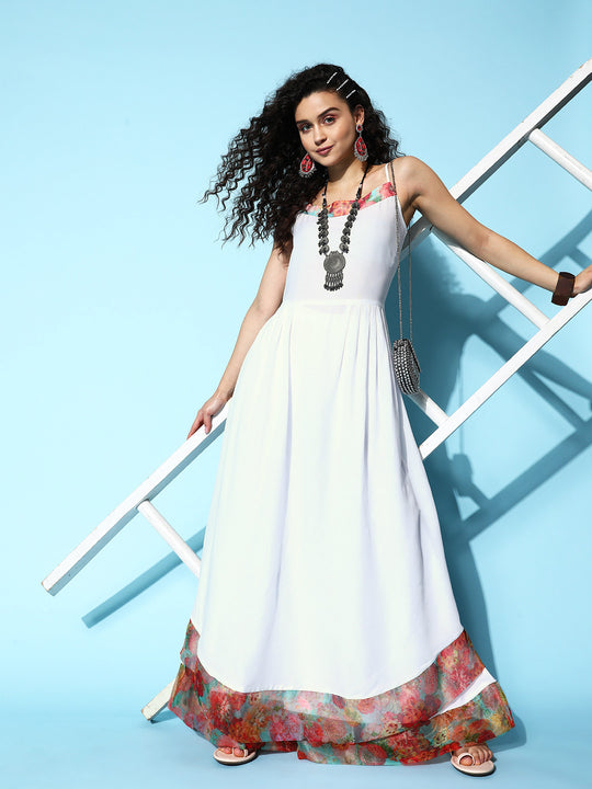 White Strappy Organza Border Kurta Set
