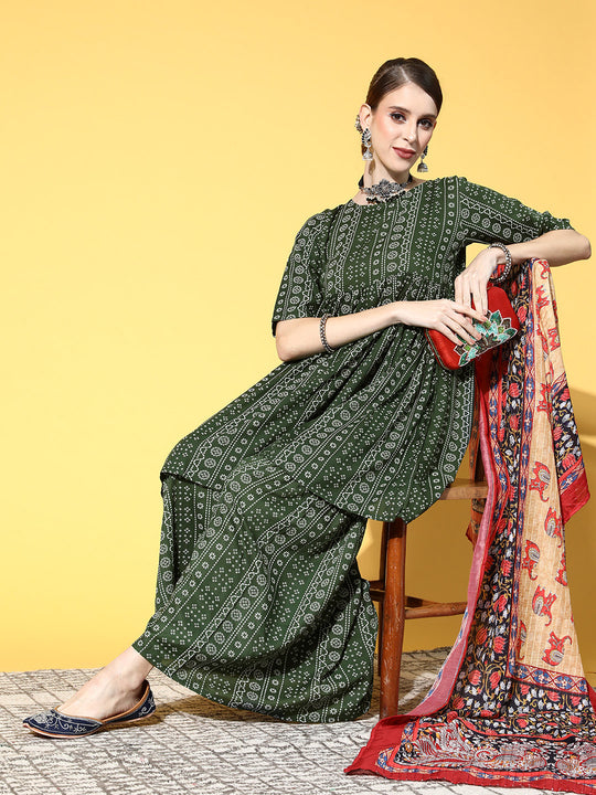 Green Bandhani Sharara Set With Dupatta