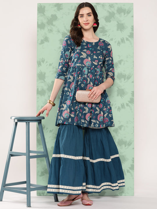 Indigo Tropical Sharara Set