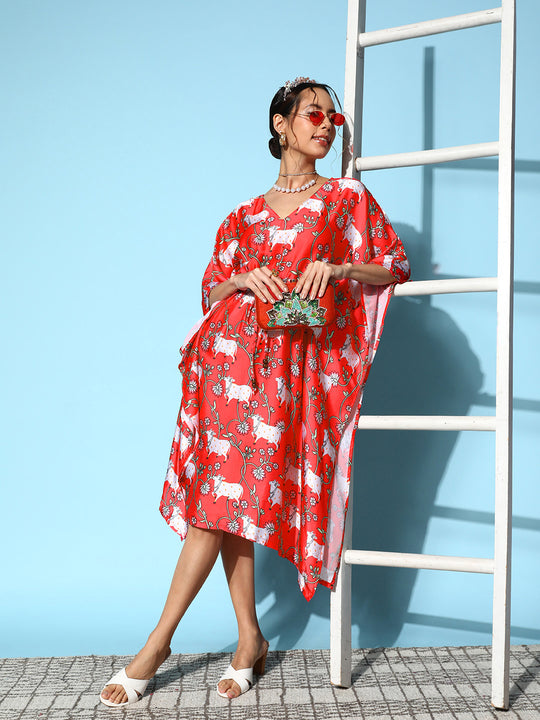 Bright Pink Indian Bull Print Kaftan