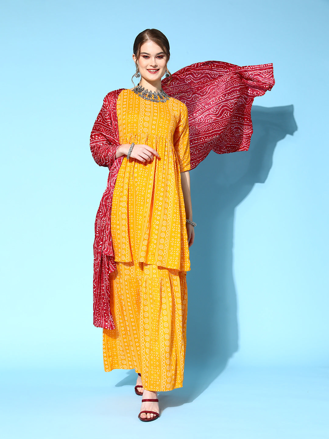Yellow Bandhani Sharara Set with Dupatta