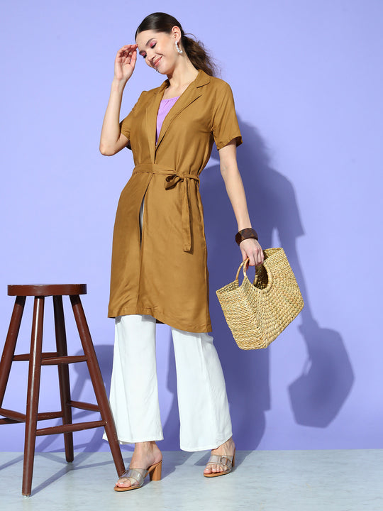 CAMEL BROWN CREAM PANT COORD SET WITH MAUVE CROP TOP