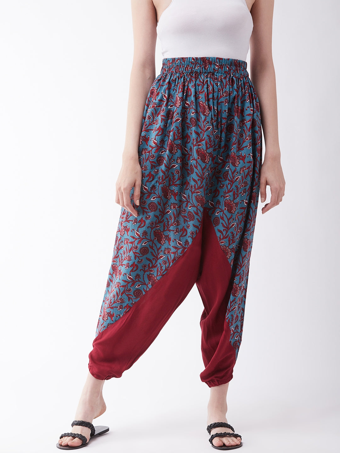 Blue-Maroon Kalamkari Harem Pant