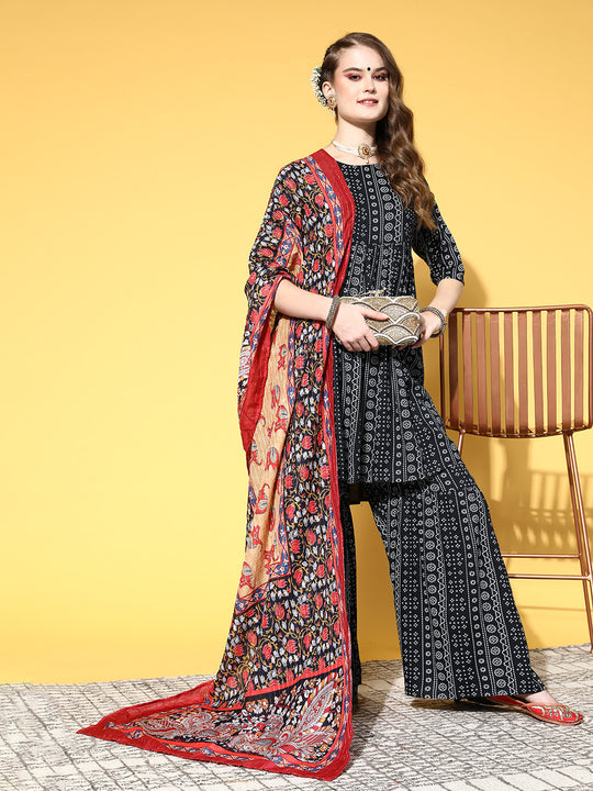 Black Bandhani Sharara Set with Dupatta