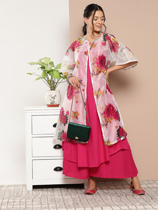 Fuschia Strappy Set W -Cream Pink Floral Cape