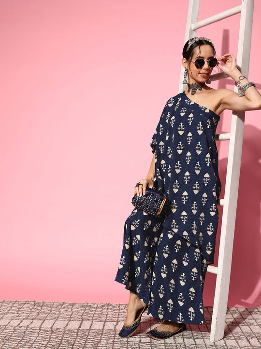 Blue Boota One Shoulder Top With Palazzo Set