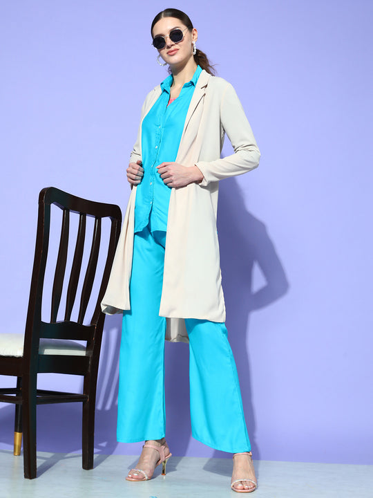 AQUA BLUE COORD SET WITH SOLID PEACH CROP TOP