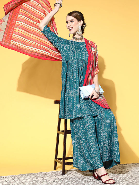Ocean Bandhani Sharara Set With Dupatta