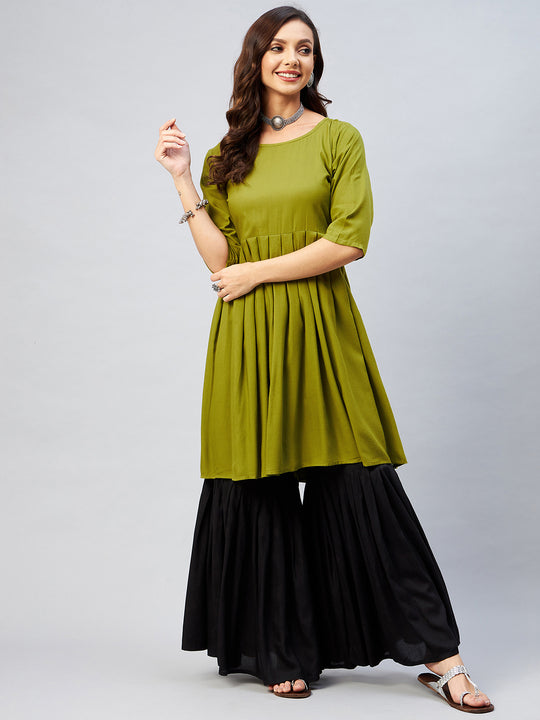 Olive Short Anarkali Kurta