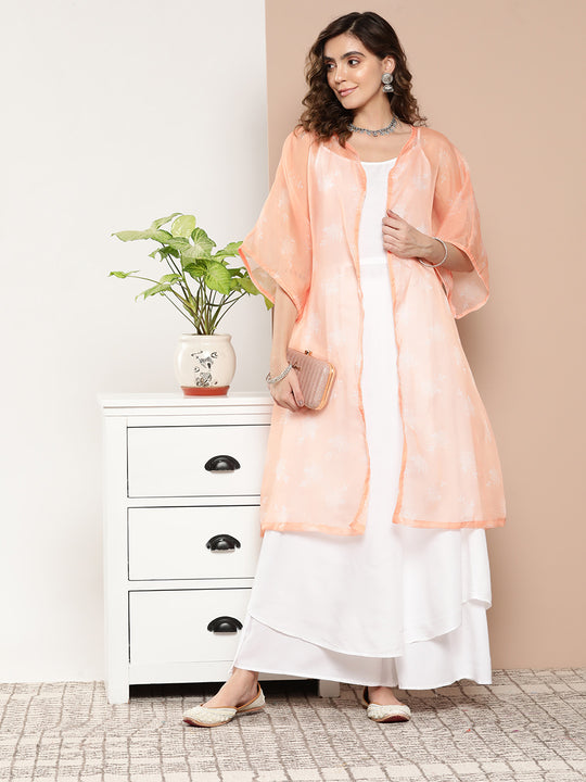 Cream Strappy With Peach White Chintz Organza Cape