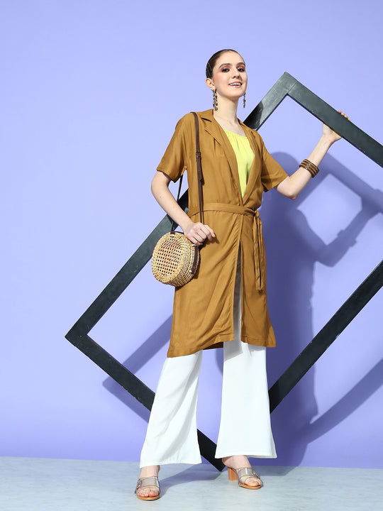 CAMEL BROWN CREAM PANT COORD SET WITH LIME GREEN CROP TOP