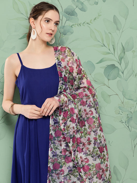 Ink Blue Strappy Set W White Pink Or Duptta