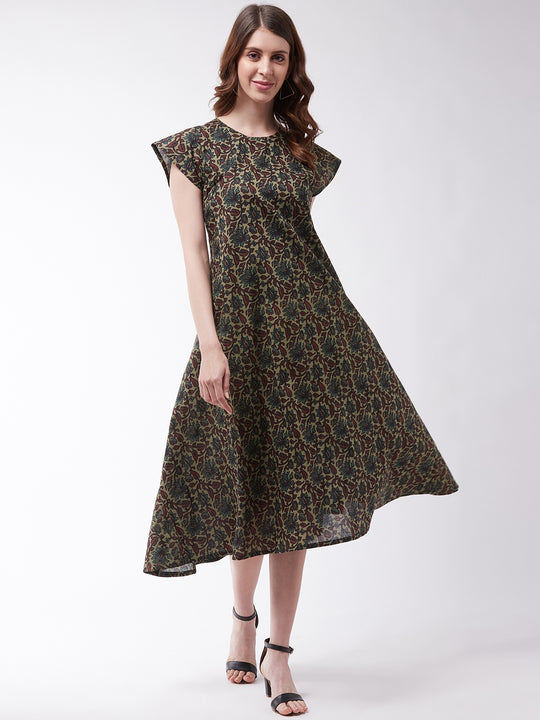 Dark Green Kalamkari A Line Dress