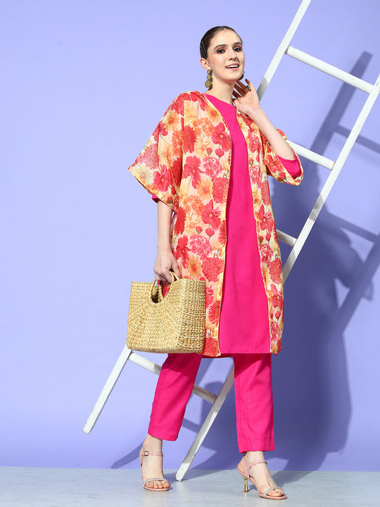 Red Mustard Chintz Long Organza Cape