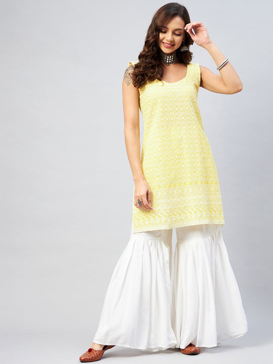 Yellow Sweetheart Neckline Kurta