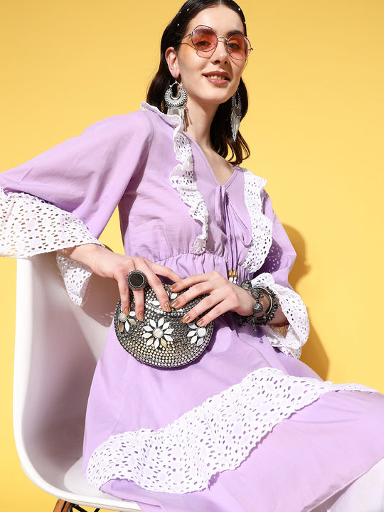 Mauve Lacy Work Dress Palazzo Co-Ord Set