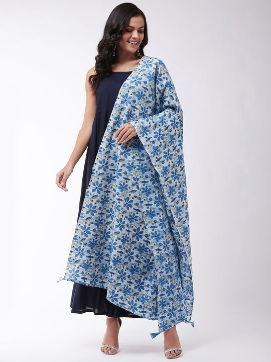 Navy Blue Strappy Kurta Palazzo Set With Indigo Kantha Dupatta