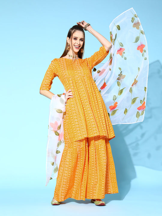 Yellow Bandhani Sharara Set with Dupatta