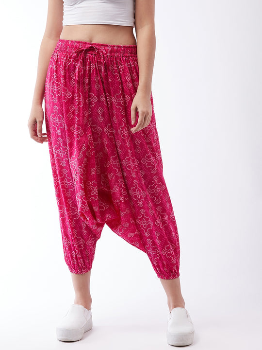 Pink Bandhini Harem Pants For Teens
