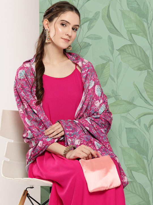 Fuchsia Strappy Set W Magenta Camelia Cr Dupatta
