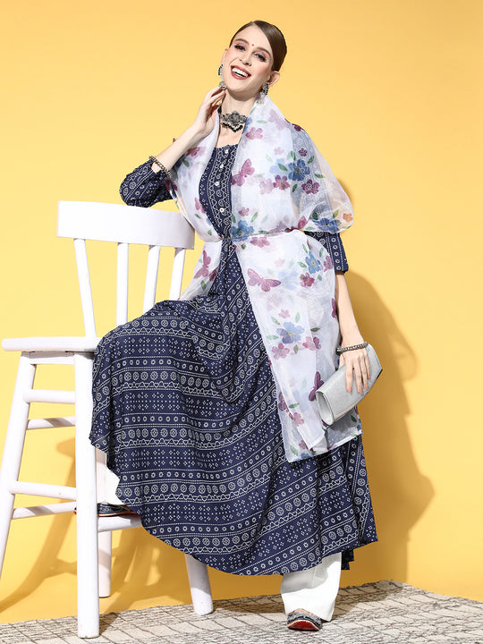 Blue Bandhani Anarkali with Dupatta