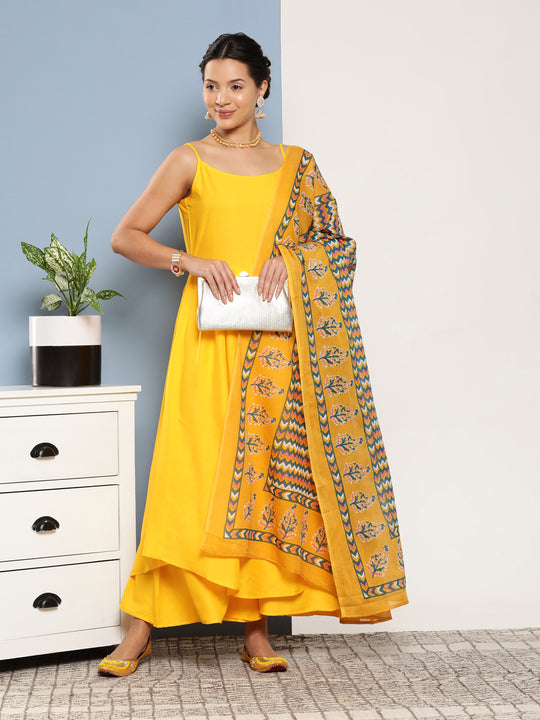 Yellow Ray Strappy Kurta Set With Yellow Zig Zag Cotton Dupatta