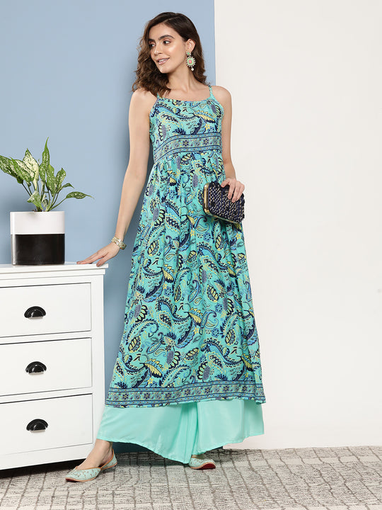 Camelia Blue Pastel Print Strappy Kurta Set