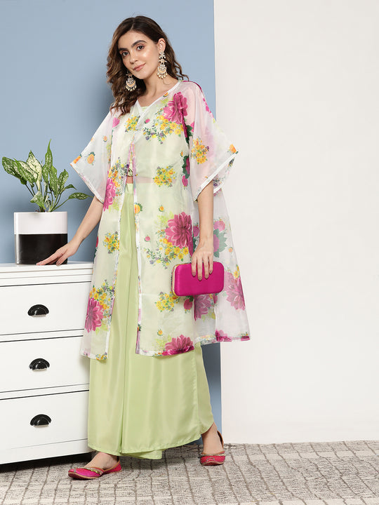 Cassatta Green Coord Set W -Cream Pink Floral Cape