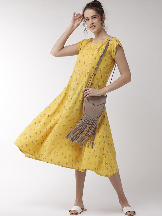 Mustard Cape Sleeve Dress