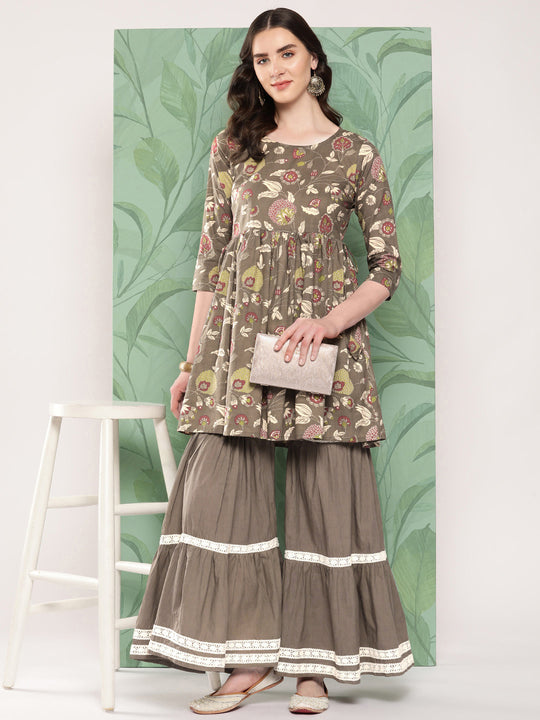 Olive shade tropical Sharara Set