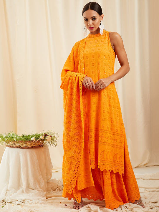 Orange Chikankari Set